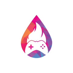 Gaming fire drop shape concept logo icon designs vector. game pad with a fire for gaming logo