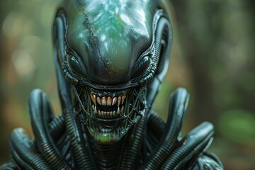 Highlighting sharp teeth and rage, this image portrays a menacing alien creature in stunning detail