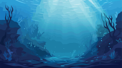 Deep blue sea texture .. 2d flat cartoon vactor illustration - obrazy, fototapety, plakaty
