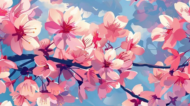 futurism art style of sakura flowers funny Seamless picture