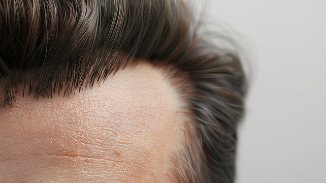 realistic render of a close up of a man's hairline