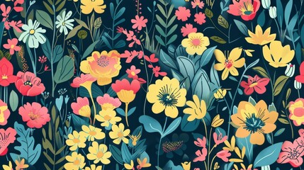 Obraz premium Cartoon of Vintage Florals Seamless picture