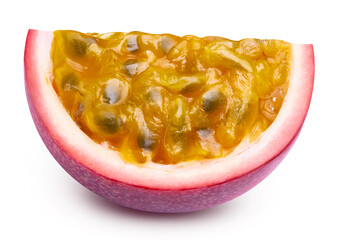 Passion fruit half isolated. Passionfruit half of maracuya isolated on white background. Passion Clipping path - 784399925