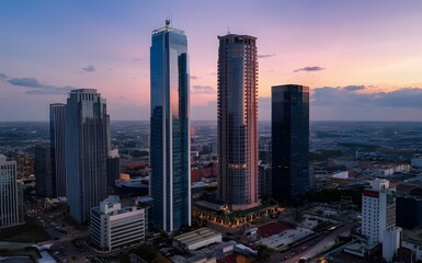 Skyscrapers from a low angle view - obrazy, fototapety, plakaty