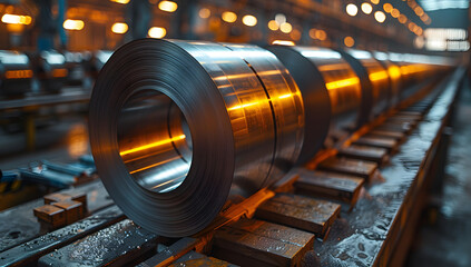 Steel Rolls in Industrial Production, Highlighting Strength & Innovation - obrazy, fototapety, plakaty