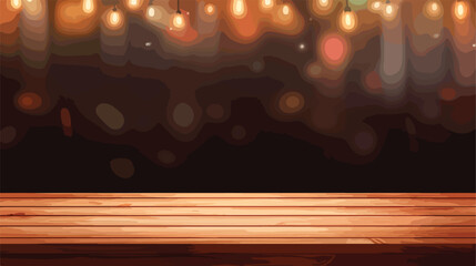 Empty wooden table top with lights bokeh on blur re