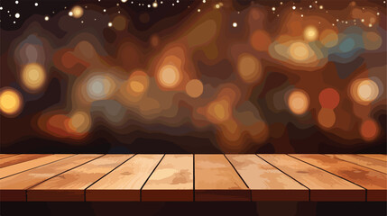 Empty wooden table top with lights bokeh on blur re - obrazy, fototapety, plakaty