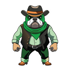 A cowboy bulldog vector logo, exuding western grit with a dash of canine charm, encapsulating rugged frontier spirit.	