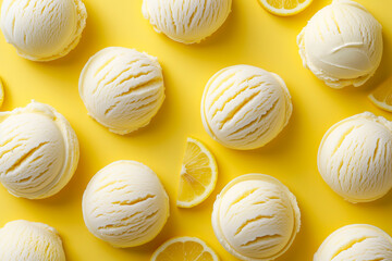 tasty lemon fruit yoghurt ice cream, close up texture, top view