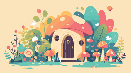 Fairy house clipart 2d flat cartoon vactor illustration