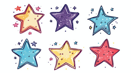 Vector doodle stars set on white background. flat vector