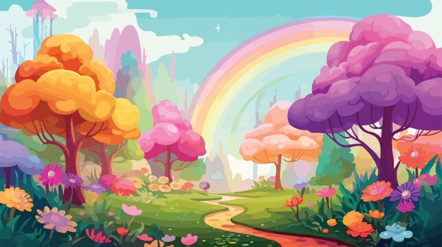 Fantastical forest where trees bloom with every col