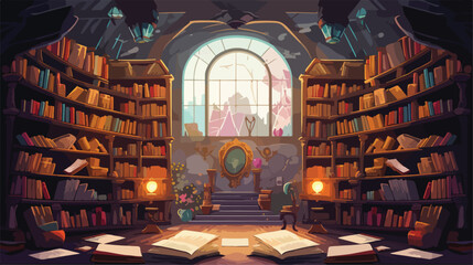 Fantastical library filled with books that whisper - obrazy, fototapety, plakaty