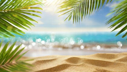 Fototapeta na wymiar Dreamy Destination: Blurred Beach with Product Space