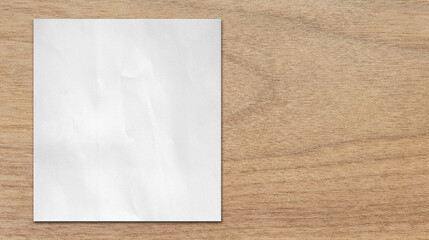 close up of white grunge paper placed on wooden table with blank space for design. empty white...