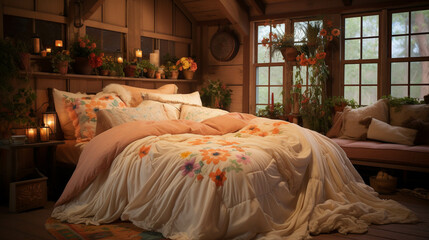 bed in bedroom  high definition(hd) photographic creative image