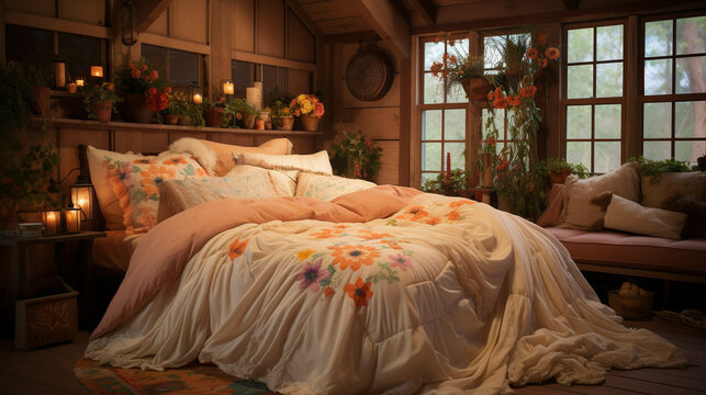 bed in bedroom  high definition(hd) photographic creative image