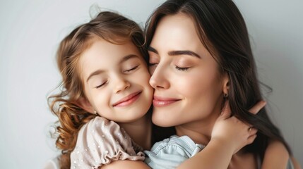 Little girl embracing her mother and smiles