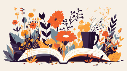 Floral Book Clipart 2d flat cartoon vactor illustration