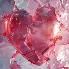Futuristic and conceptual broken heart, abstract Valentines style, multiple perspectives, from above, ethereal effects,