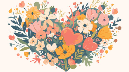 Obraz na płótnie Canvas Floral Heart Wreath Clipar 2d flat cartoon vactor illustration
