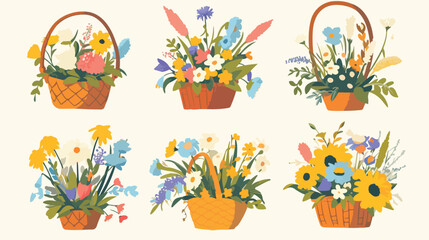 Flower in Basket Clipart 2d flat cartoon vactor illustration