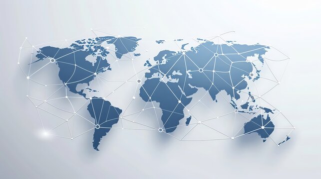 Fototapeta A blue world map with global network connections on a light background vector illustration, using a white and grey color scheme, in a simple design with flat colors and vector style using simple shape