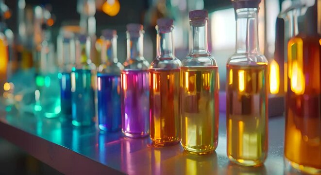 Assorted Test Tube Bottles Displayed on Table, 4k video
