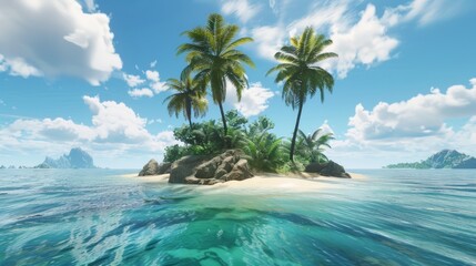 Virtual reality environment that mimics a perfect tropical island, endless summer and adventure activities, --ar 16:9