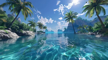 Fototapeten Virtual reality environment that mimics a perfect tropical island, endless summer and adventure activities, --ar 16:9 © mogamju