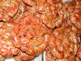 Homemade fried sausage rings, farm delicacies