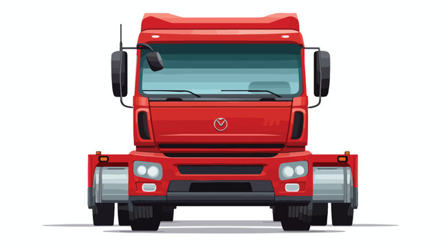 Front red truck on white background 2d flat cartoon