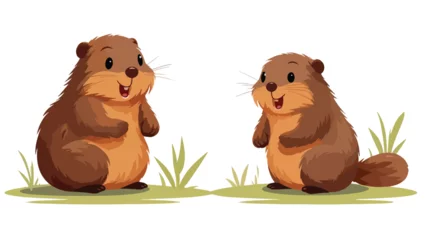 Foto op Plexiglas Funny beaver set. Cute cartoon woodchuck waving hel © iclute3