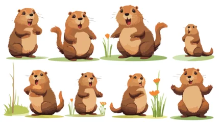 Foto op Plexiglas Funny beaver set. Cute cartoon woodchuck waving hel © iclute3