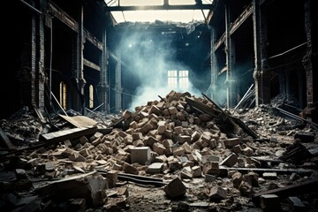 Ruins and rubble inside old building