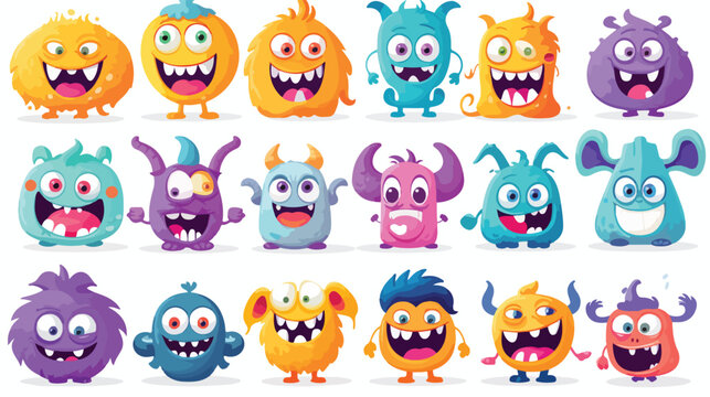 Funny monsters cartoon characters set. Colorful abs