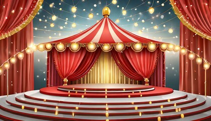 Cirque Celebration: Circus Podium with Red Curtain