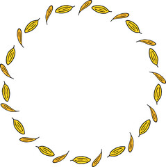 Round frame in positive yellow flower petals on white background. Vector image.