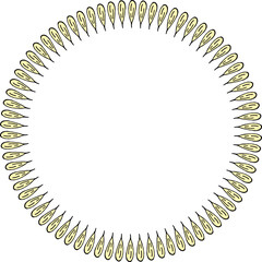 Round frame in stylish light yellow flower petals on white background. Vector image.