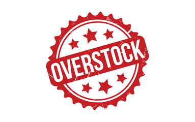 Overstock Stamp. Red Overstock Rubber grunge Stamp