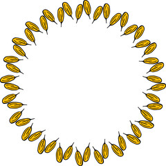 Round frame in stylish yellow flower petals on white background. Vector image.