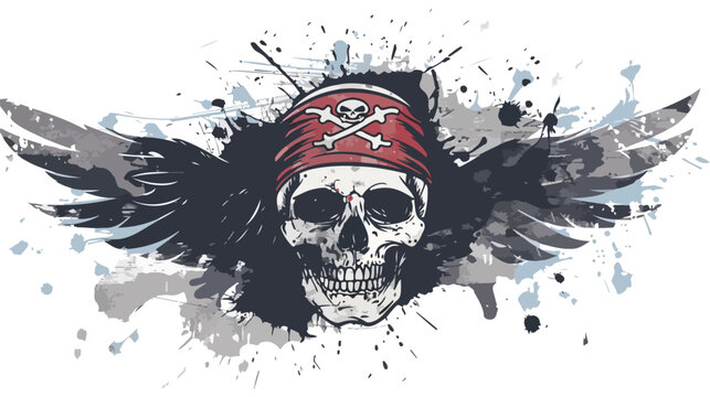 Vector illustration pirate skull in bandana and wings
