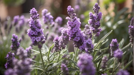 Naklejka premium A cluster of lavender swaying gently in a fragrant garden