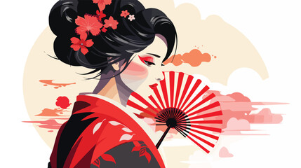 Geisha illustration 2d flat cartoon vactor illustration