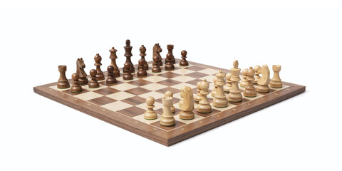 Chessboard ready for the game on white background - 784412316