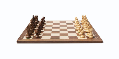 Chessboard ready for the game on white background - 784412349