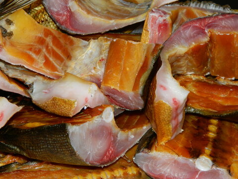smoked balyk from silver carp or Chinese carp in large pieces