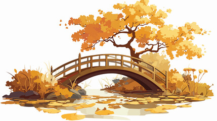 Ginkgo Tree Bridge Clipart 2d flat cartoon vactor illustration