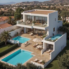 Moderne Villa in Spanien. Generative AI Technologie