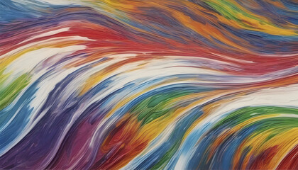 Rainbow wave oil painting using brush technique.